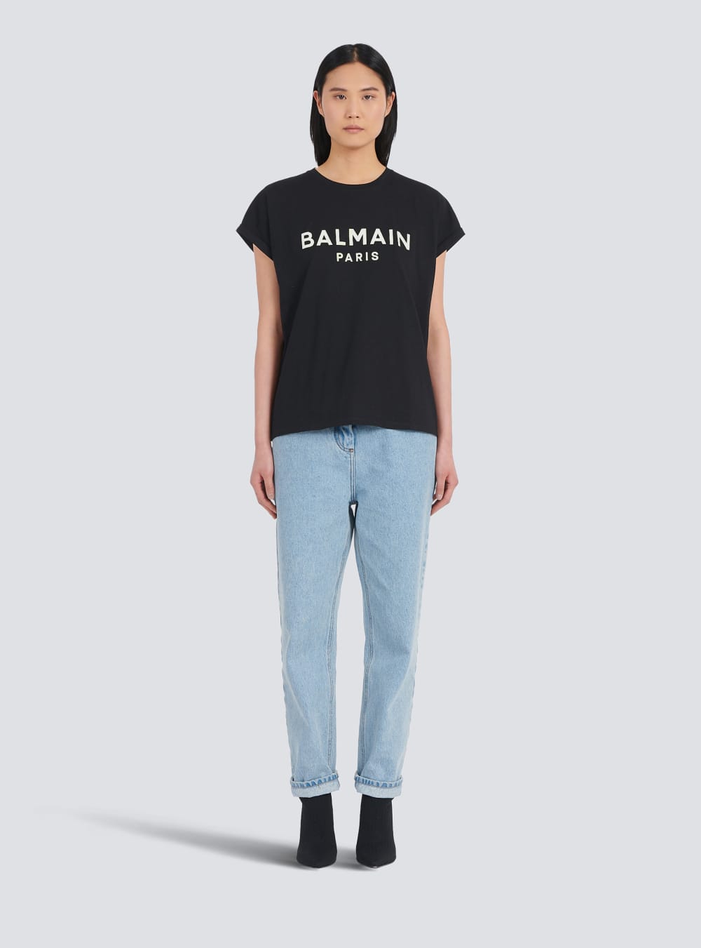 Women's Balmain Eco-designed Cotton With Logo Print T Shirts Black | USA YYy0NCWf