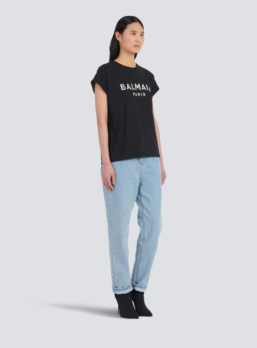 Women's Balmain Eco-designed Cotton With Logo Print T Shirts Black | USA YYy0NCWf