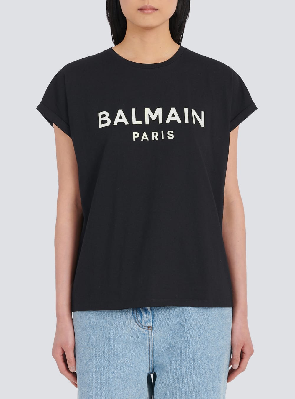 Women's Balmain Eco-designed Cotton With Logo Print T Shirts Black | USA YYy0NCWf