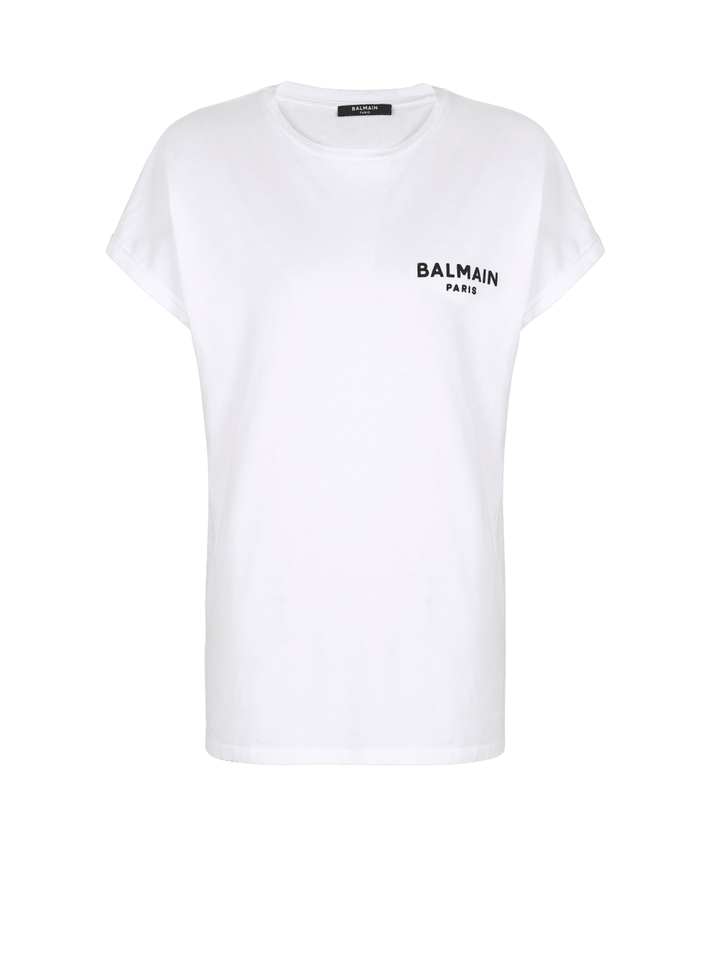 Women\'s Balmain Eco-designed Cotton With Small Flocked Logo T Shirts White | USA a4hMKy61