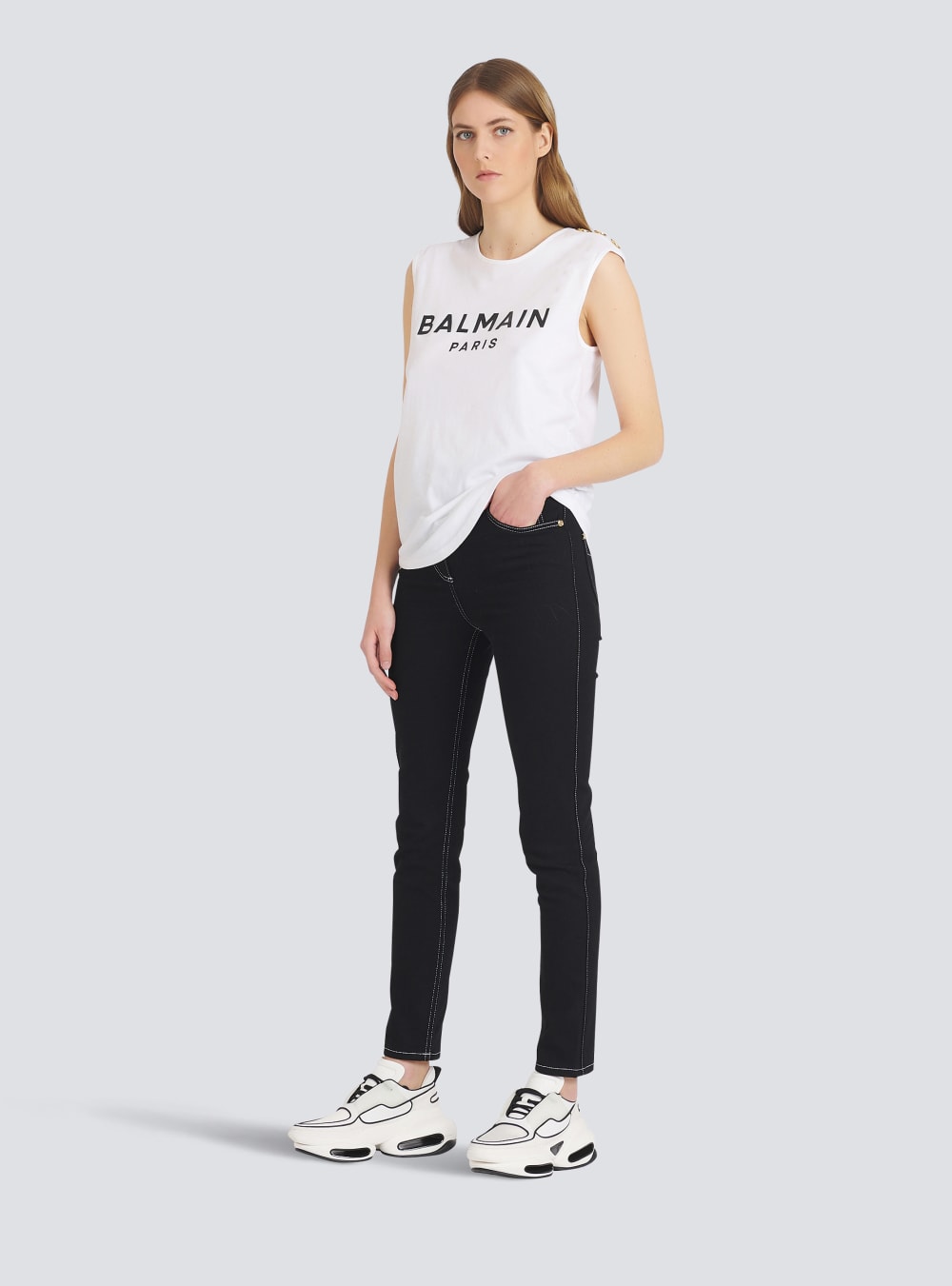 Women's Balmain Eco-designed Cotton With Logo Print T Shirts White | USA j5Bq62ZU