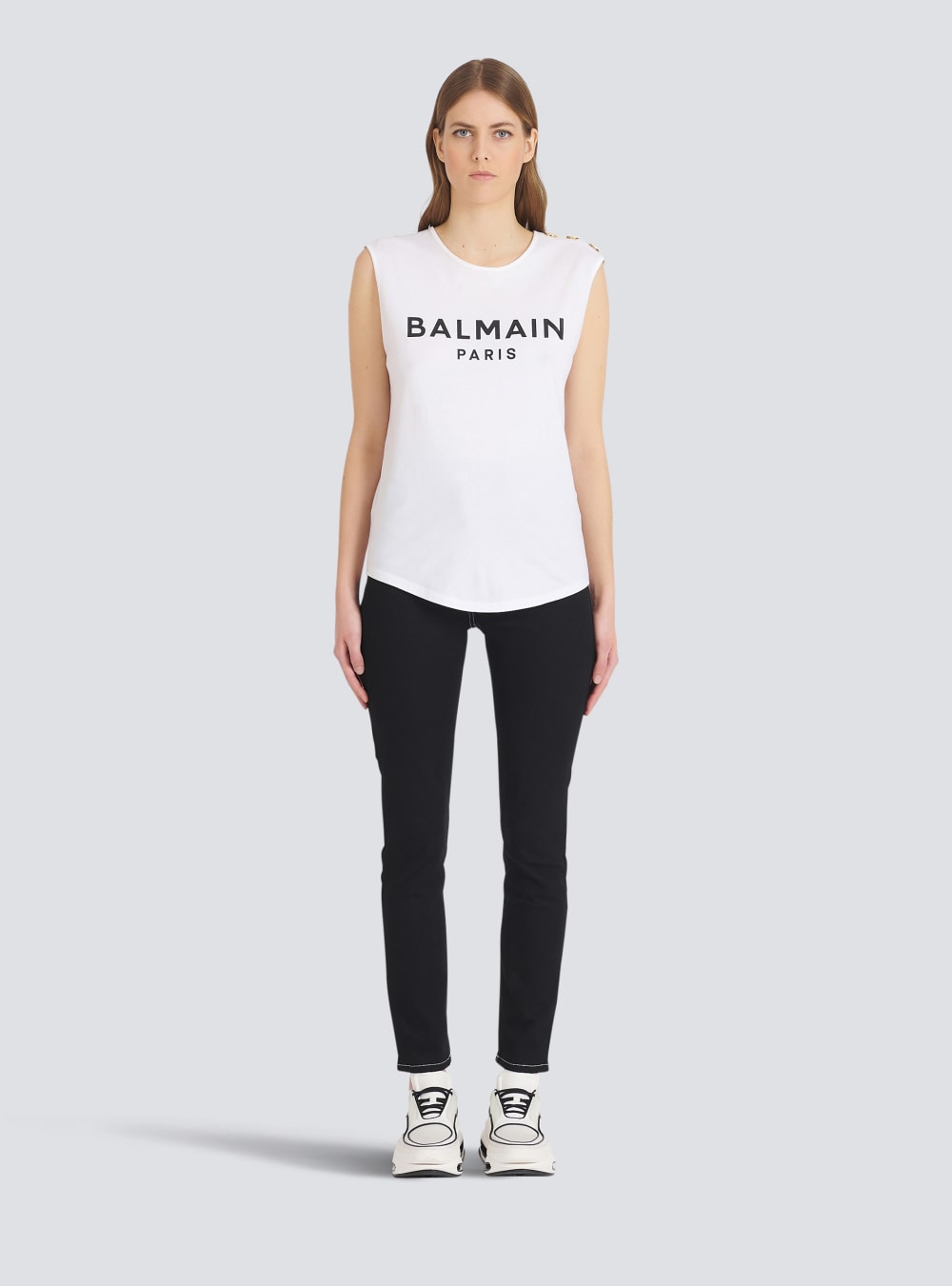 Women's Balmain Eco-designed Cotton With Logo Print T Shirts White | USA j5Bq62ZU