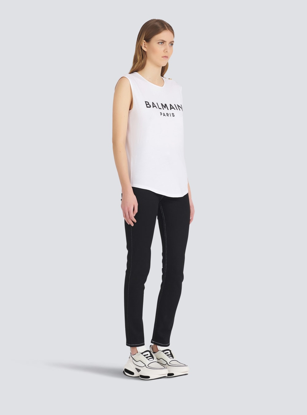 Women's Balmain Eco-designed Cotton With Logo Print T Shirts White | USA j5Bq62ZU