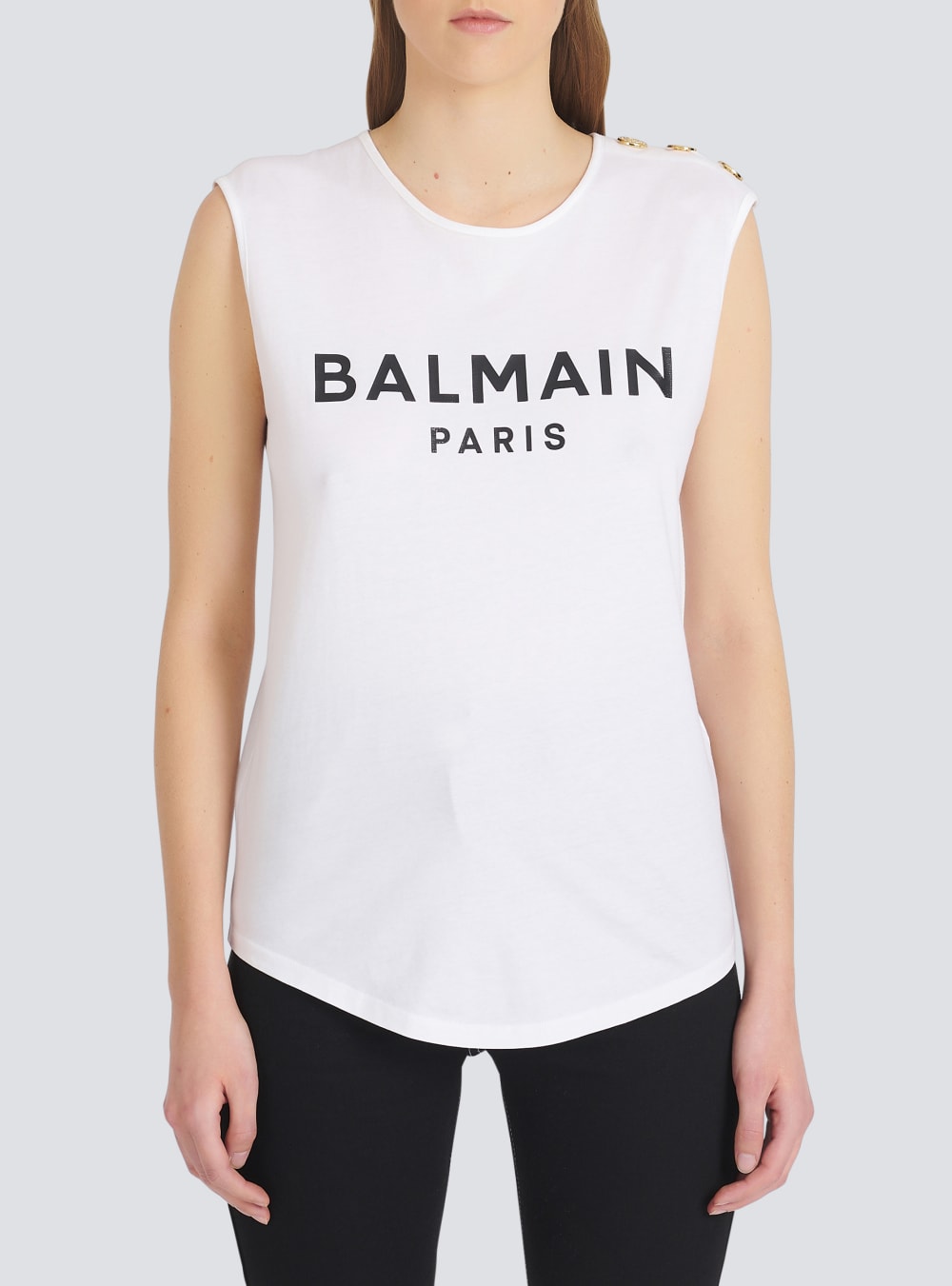 Women's Balmain Eco-designed Cotton With Logo Print T Shirts White | USA j5Bq62ZU