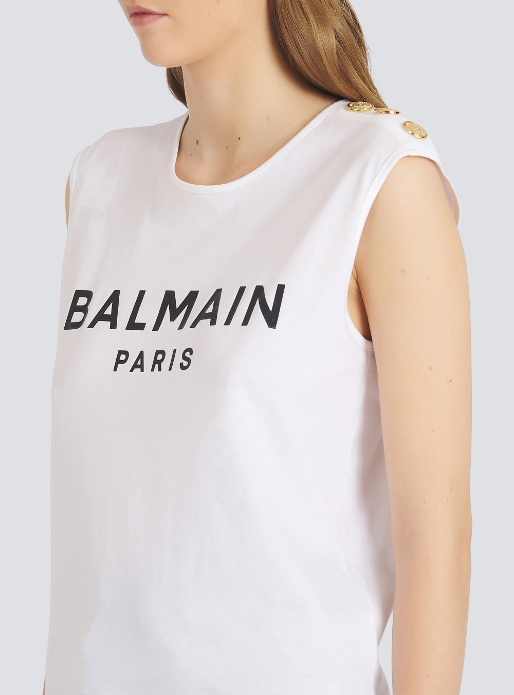 Women's Balmain Eco-designed Cotton With Logo Print T Shirts White | USA j5Bq62ZU