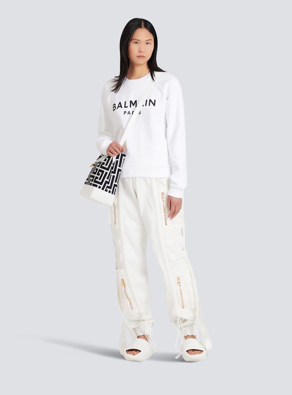 Women's Balmain Eco-designed Cotton With Logo Print Sweatshirts White | USA lrYXLCEW