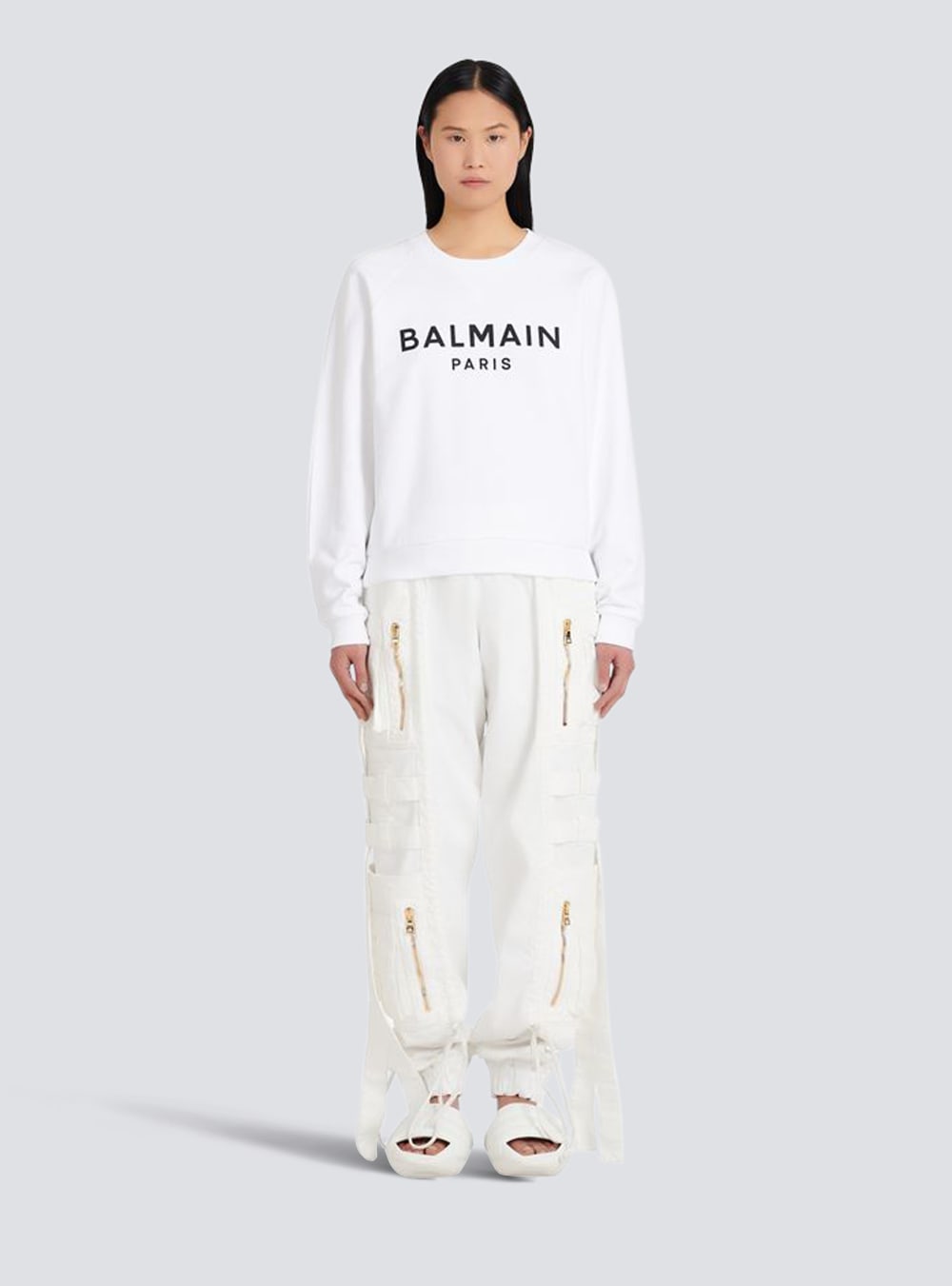 Women's Balmain Eco-designed Cotton With Logo Print Sweatshirts White | USA lrYXLCEW