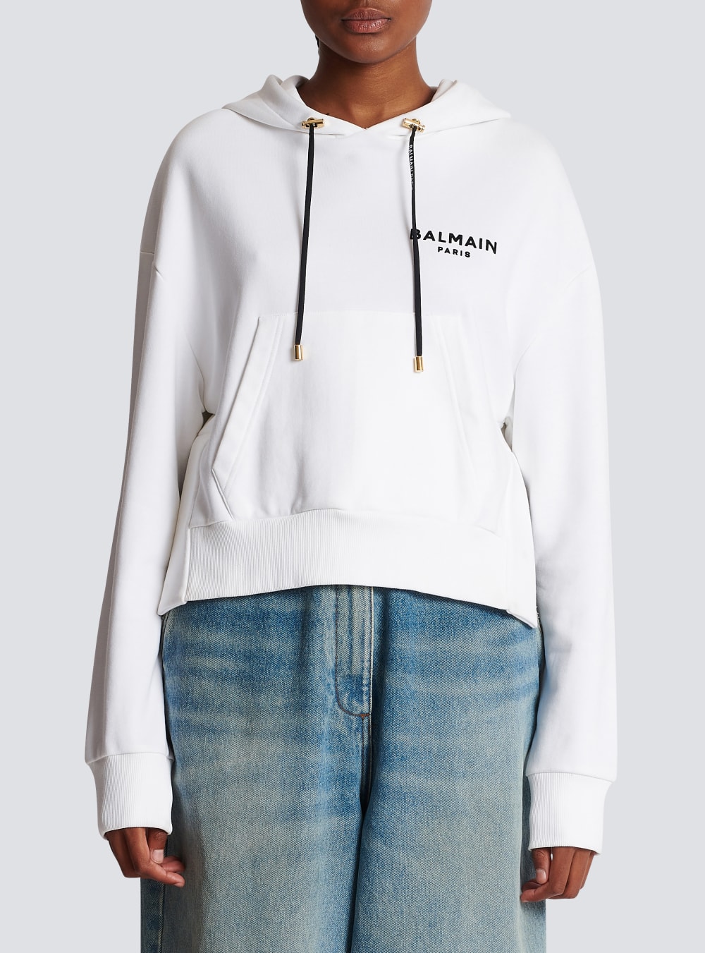 Women's Balmain Eco-designed Cotton With Flocked Logo Sweatshirts White | USA mYg6CpBr