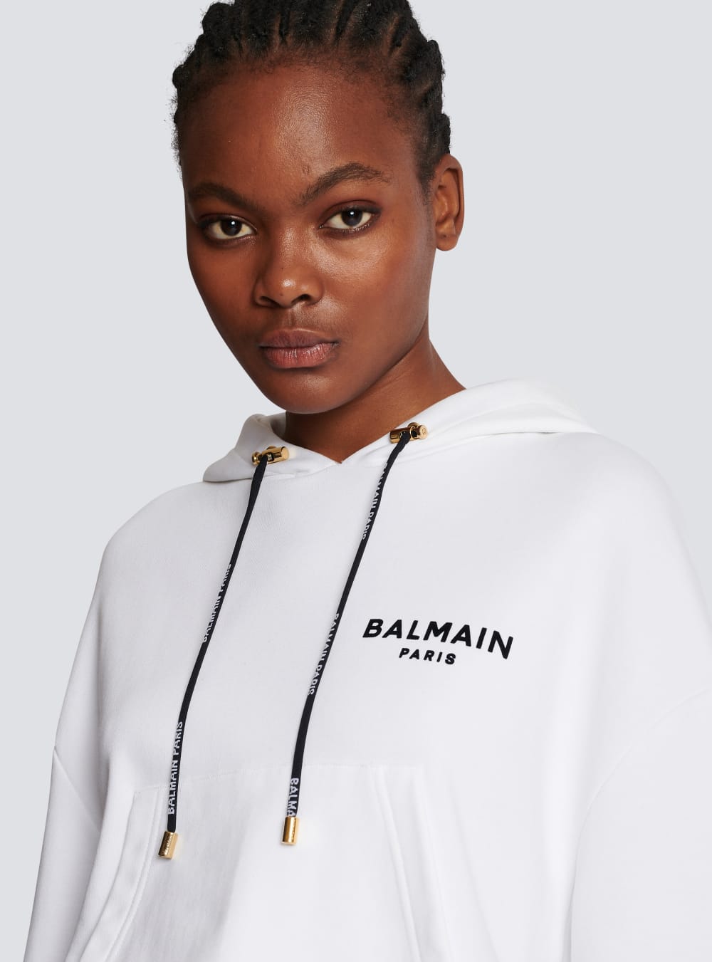 Women's Balmain Eco-designed Cotton With Flocked Logo Sweatshirts White | USA mYg6CpBr