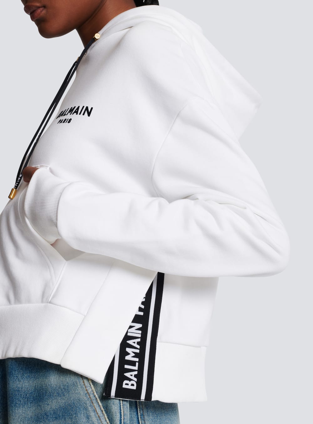 Women's Balmain Eco-designed Cotton With Flocked Logo Sweatshirts White | USA mYg6CpBr