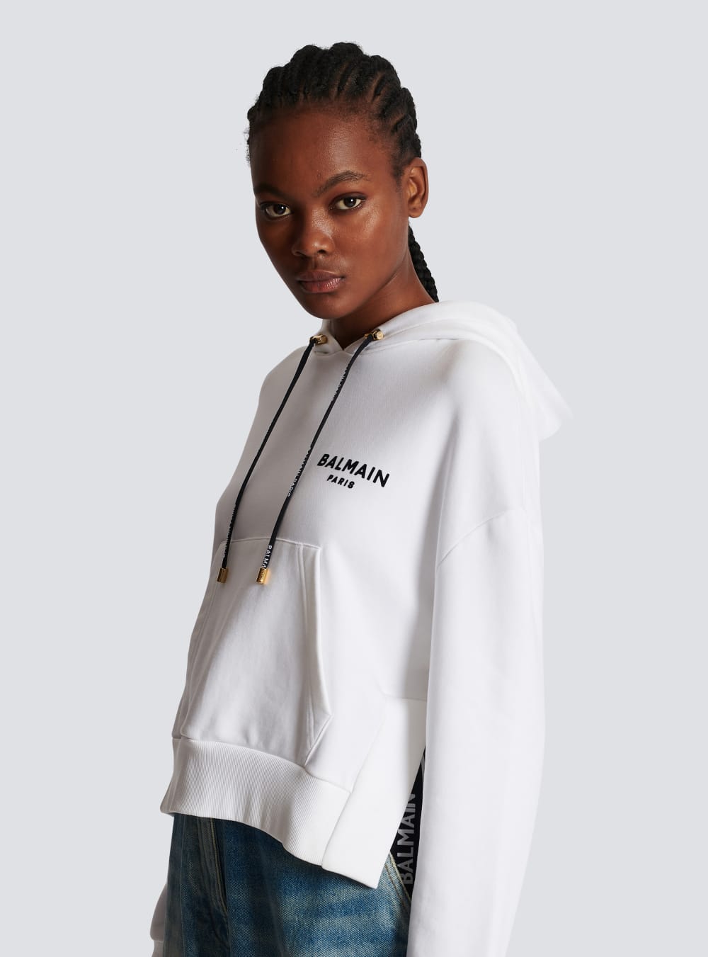 Women's Balmain Eco-designed Cotton With Flocked Logo Sweatshirts White | USA mYg6CpBr