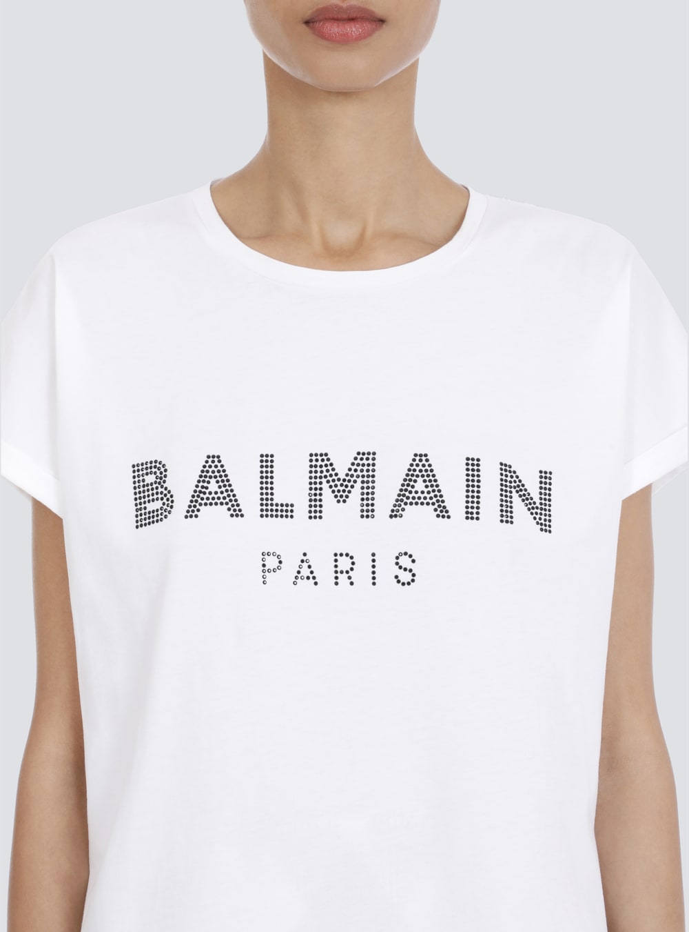 Women's Balmain Eco-designed Cotton With Rhinestone Logo T Shirts White | USA zNWXd76D