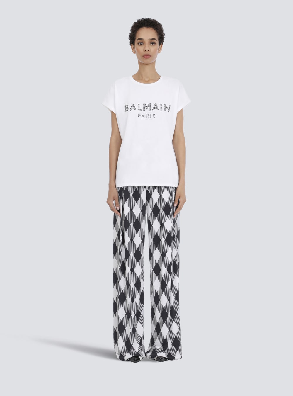 Women's Balmain Eco-designed Cotton With Rhinestone Logo T Shirts White | USA zNWXd76D