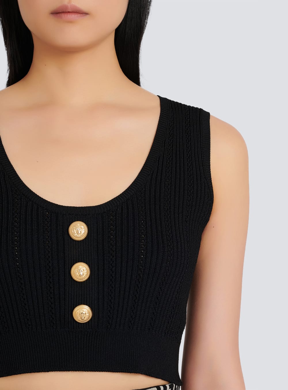 Women's Balmain Eco-designed Knit Crop Tops Black | USA tRRzb7Ck