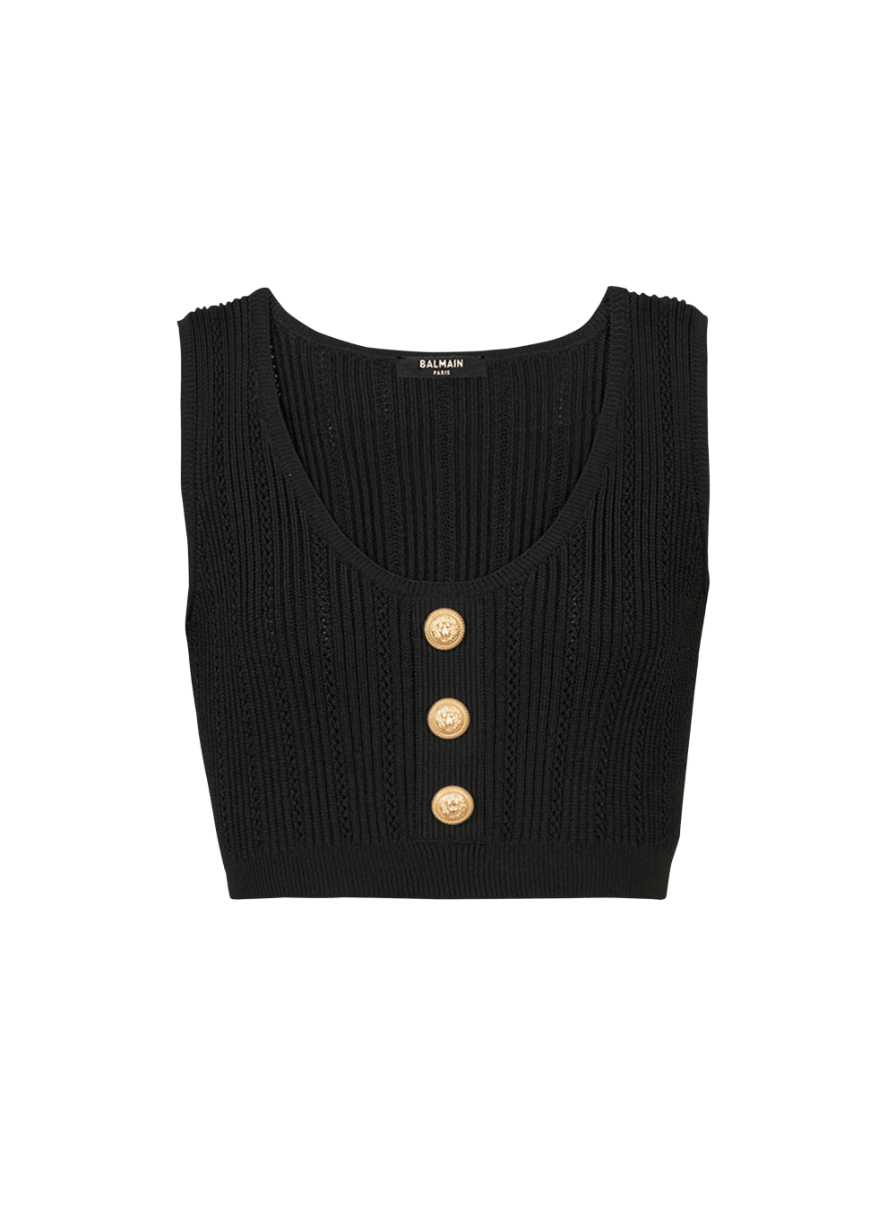 Women\'s Balmain Eco-designed Knit Crop Tops Black | USA tRRzb7Ck