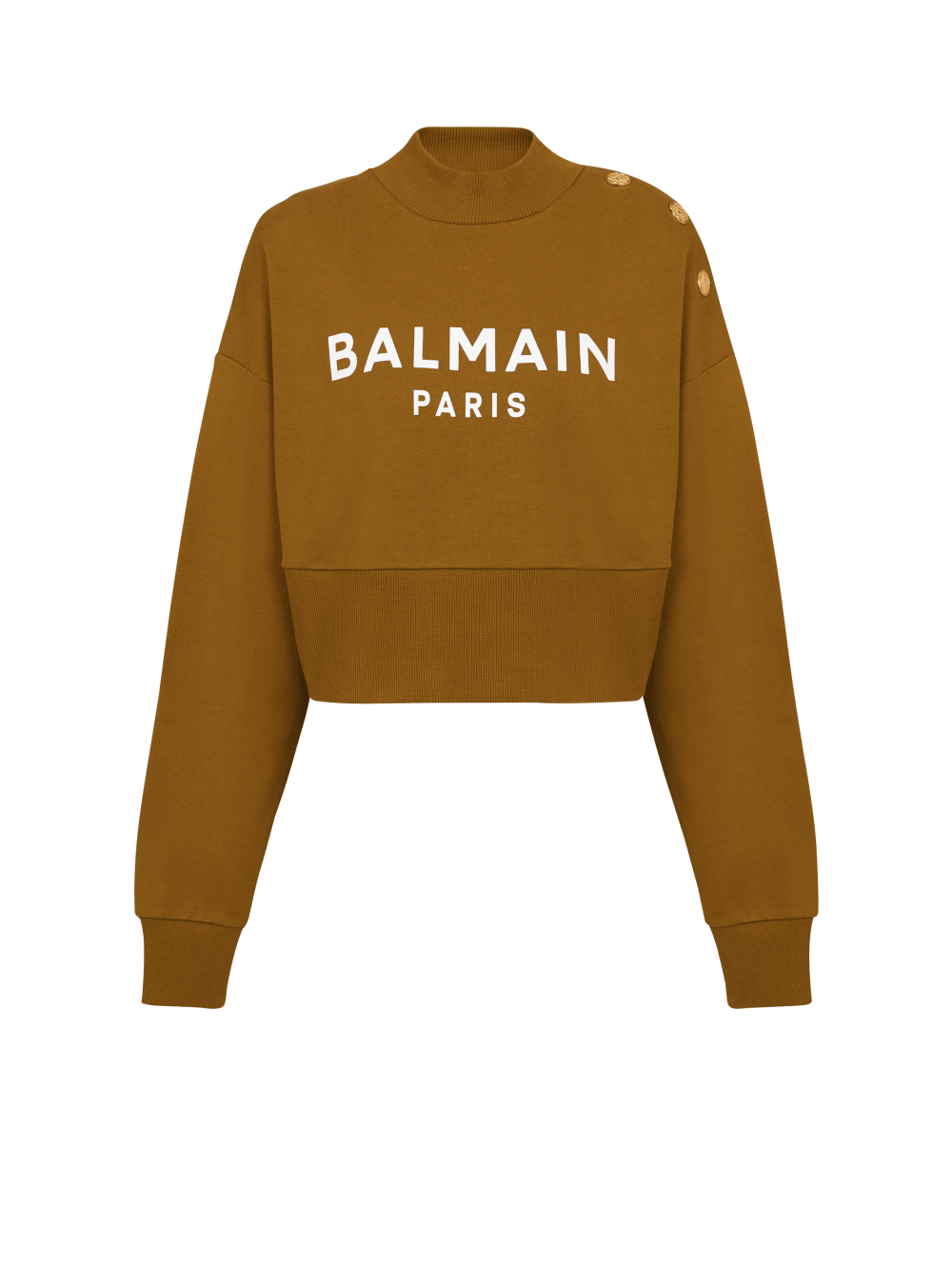 Women\'s Balmain Eco-responsible Cotton Cropped With Logo Print Sweatshirts Khaki | USA 7t3qoHkV