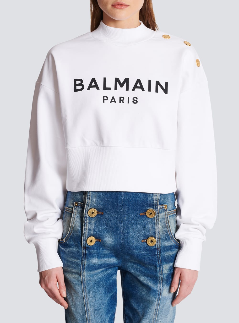 Women's Balmain Eco-responsible Cotton Cropped With Logo Print Sweatshirts White | USA N68Hi0ZV