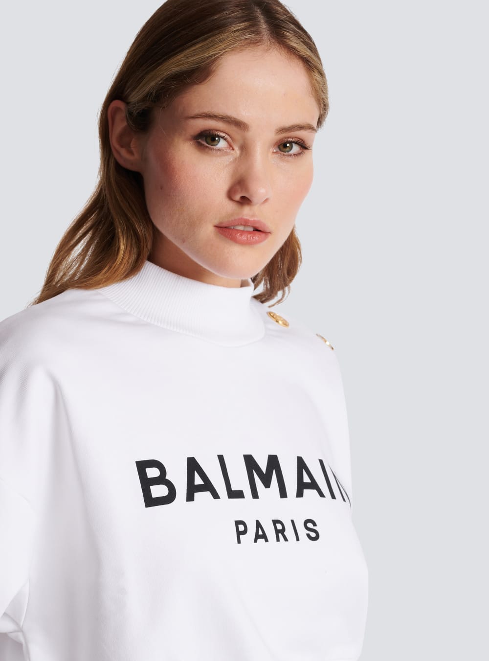 Women's Balmain Eco-responsible Cotton Cropped With Logo Print Sweatshirts White | USA N68Hi0ZV