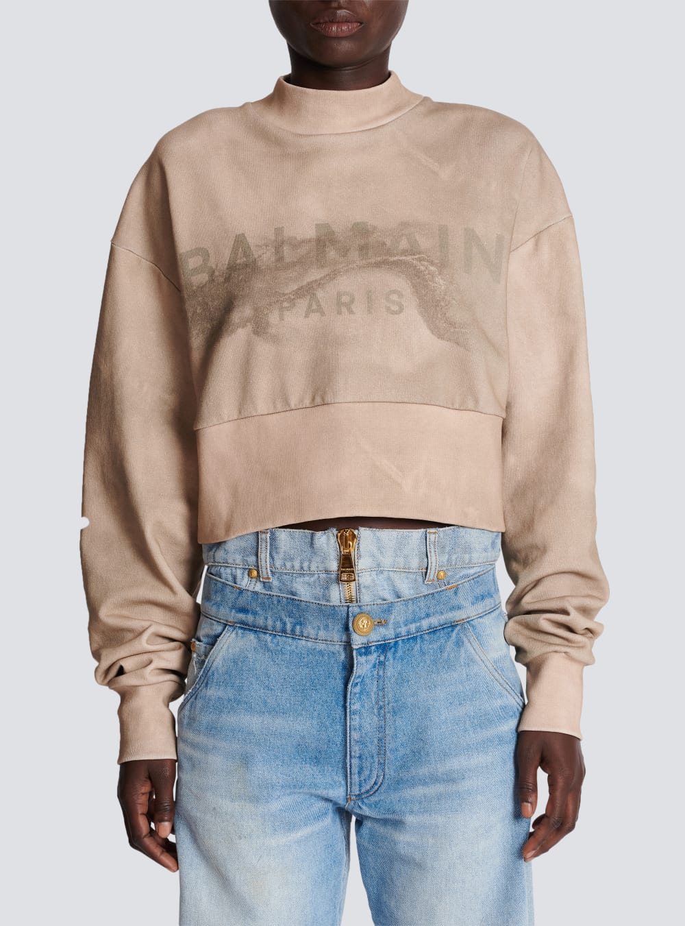 Women's Balmain Eco-responsible Cotton Cropped With Logo Print Sweatshirts Beige | USA bc2KslvT