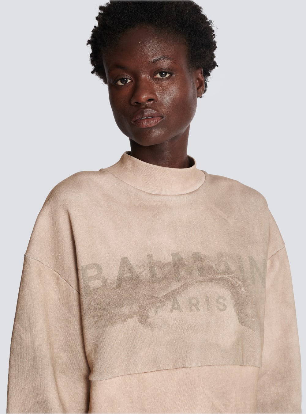 Women's Balmain Eco-responsible Cotton Cropped With Logo Print Sweatshirts Beige | USA bc2KslvT