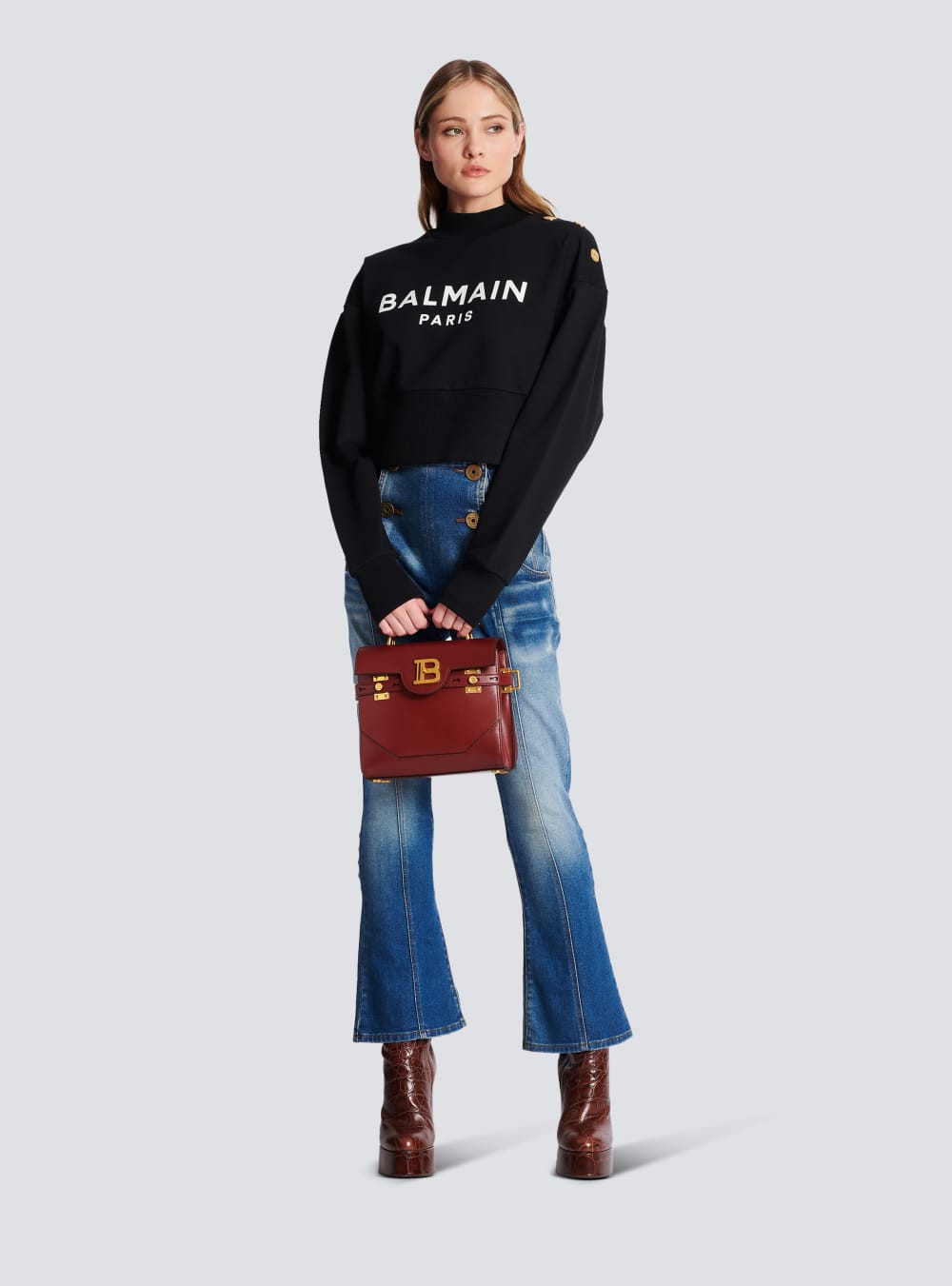 Women's Balmain Eco-responsible Cotton Cropped With Logo Print Sweatshirts Black | USA kQN45aC7