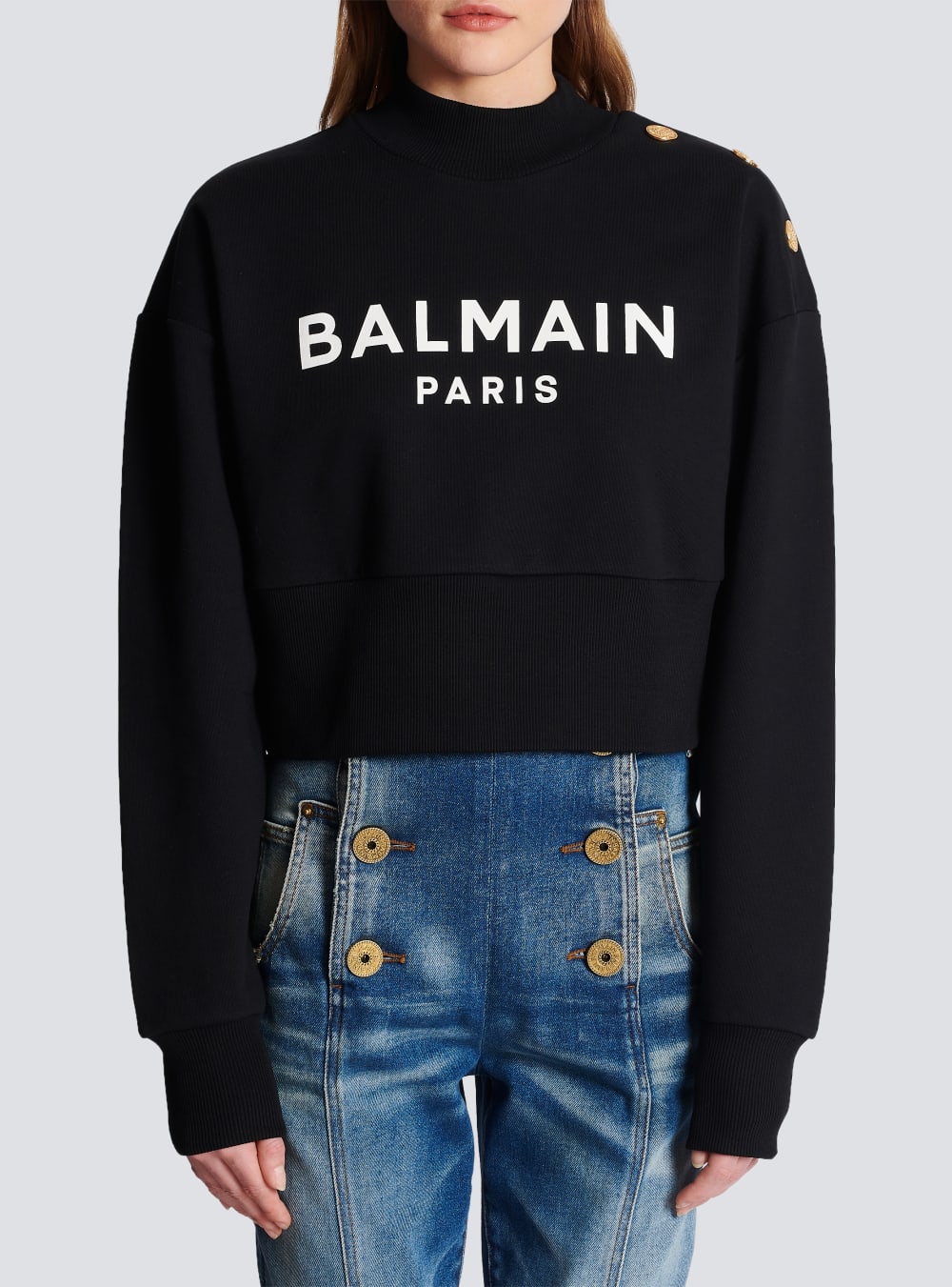 Women's Balmain Eco-responsible Cotton Cropped With Logo Print Sweatshirts Black | USA kQN45aC7