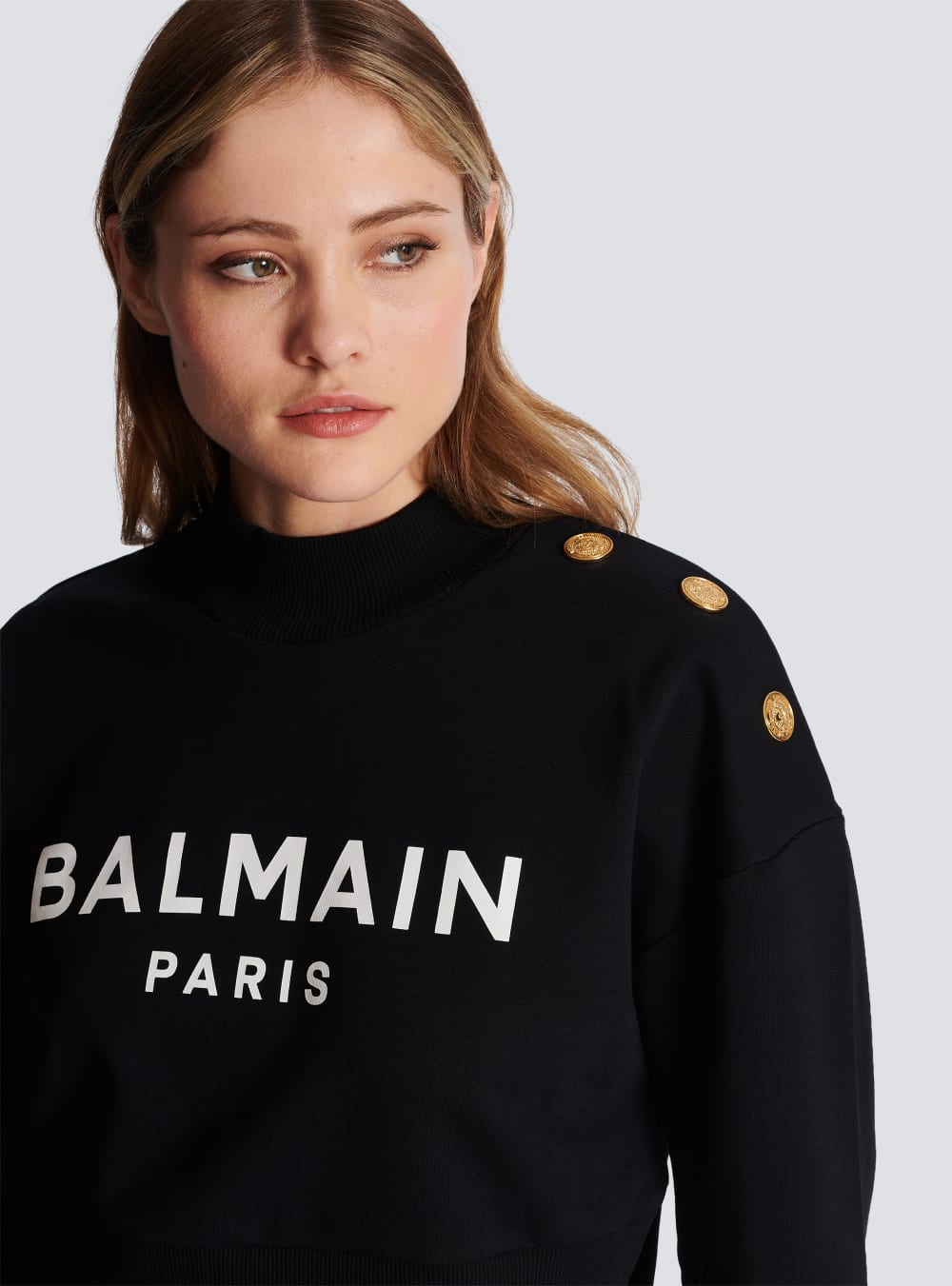 Women's Balmain Eco-responsible Cotton Cropped With Logo Print Sweatshirts Black | USA kQN45aC7