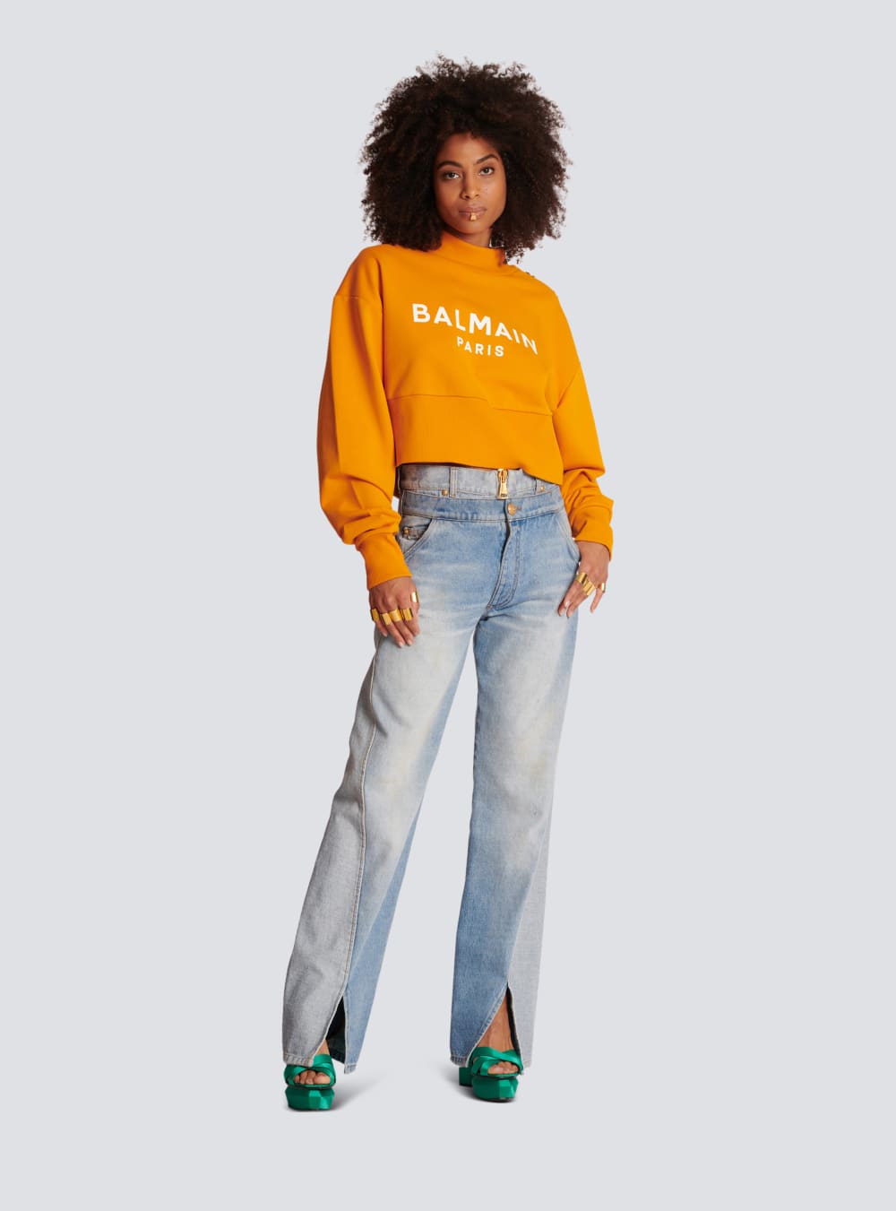 Women's Balmain Eco-responsible Cotton Cropped With Logo Print Sweatshirts Orange | USA pfVJmIRg