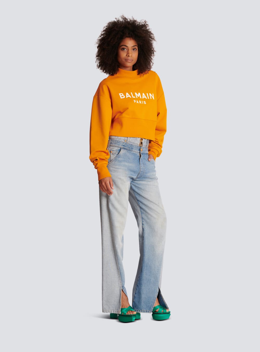 Women's Balmain Eco-responsible Cotton Cropped With Logo Print Sweatshirts Orange | USA pfVJmIRg