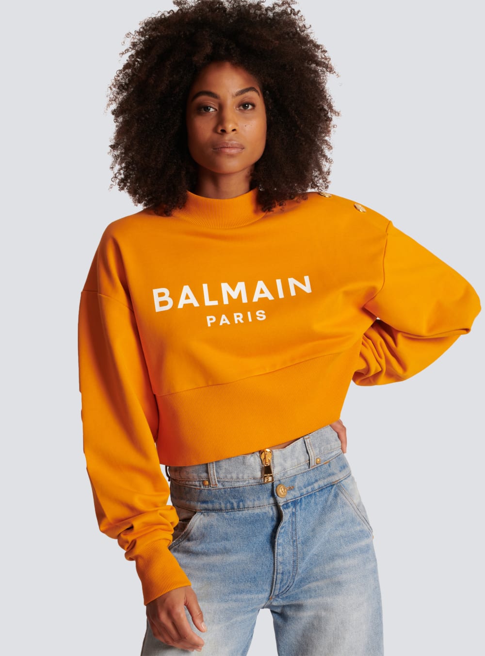 Women's Balmain Eco-responsible Cotton Cropped With Logo Print Sweatshirts Orange | USA pfVJmIRg