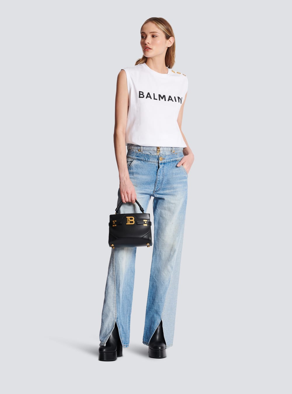 Women's Balmain Eco-responsible Cotton With Logo Print T Shirts White | USA 4KR42bka