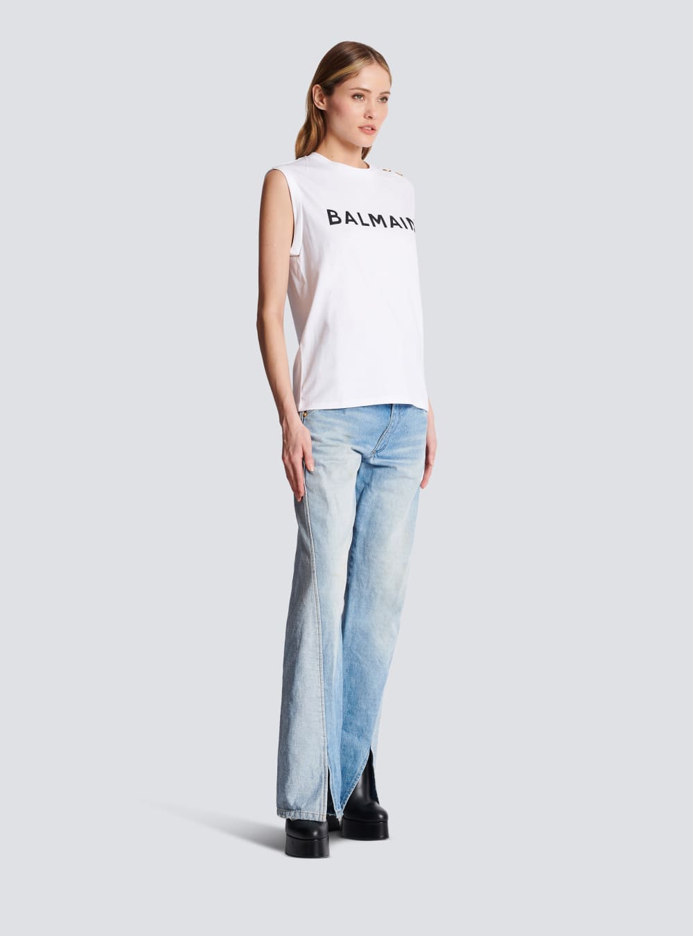 Women's Balmain Eco-responsible Cotton With Logo Print T Shirts White | USA 4KR42bka