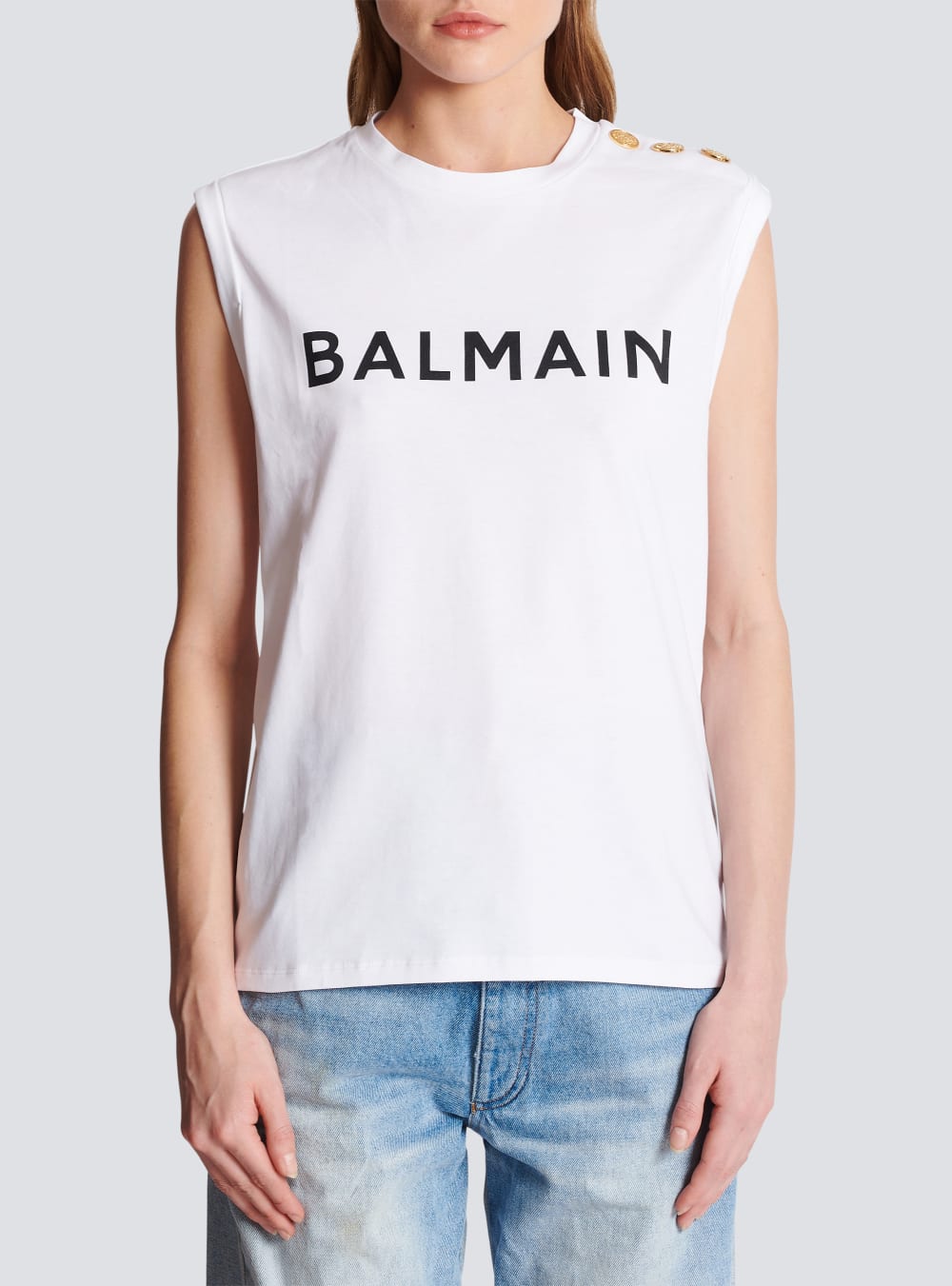 Women's Balmain Eco-responsible Cotton With Logo Print T Shirts White | USA 4KR42bka