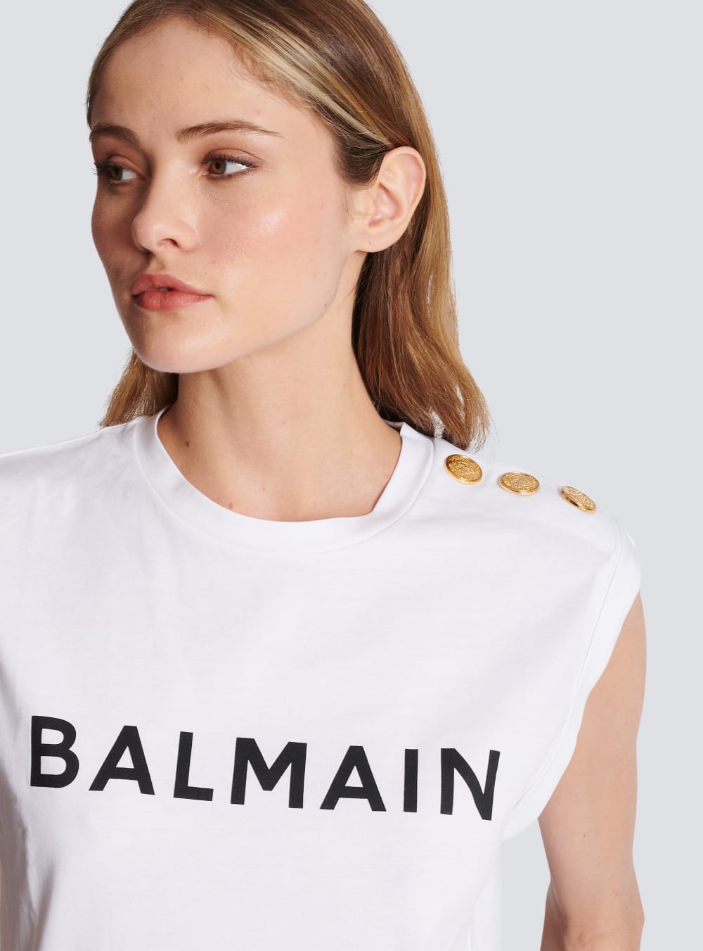 Women's Balmain Eco-responsible Cotton With Logo Print T Shirts White | USA 4KR42bka