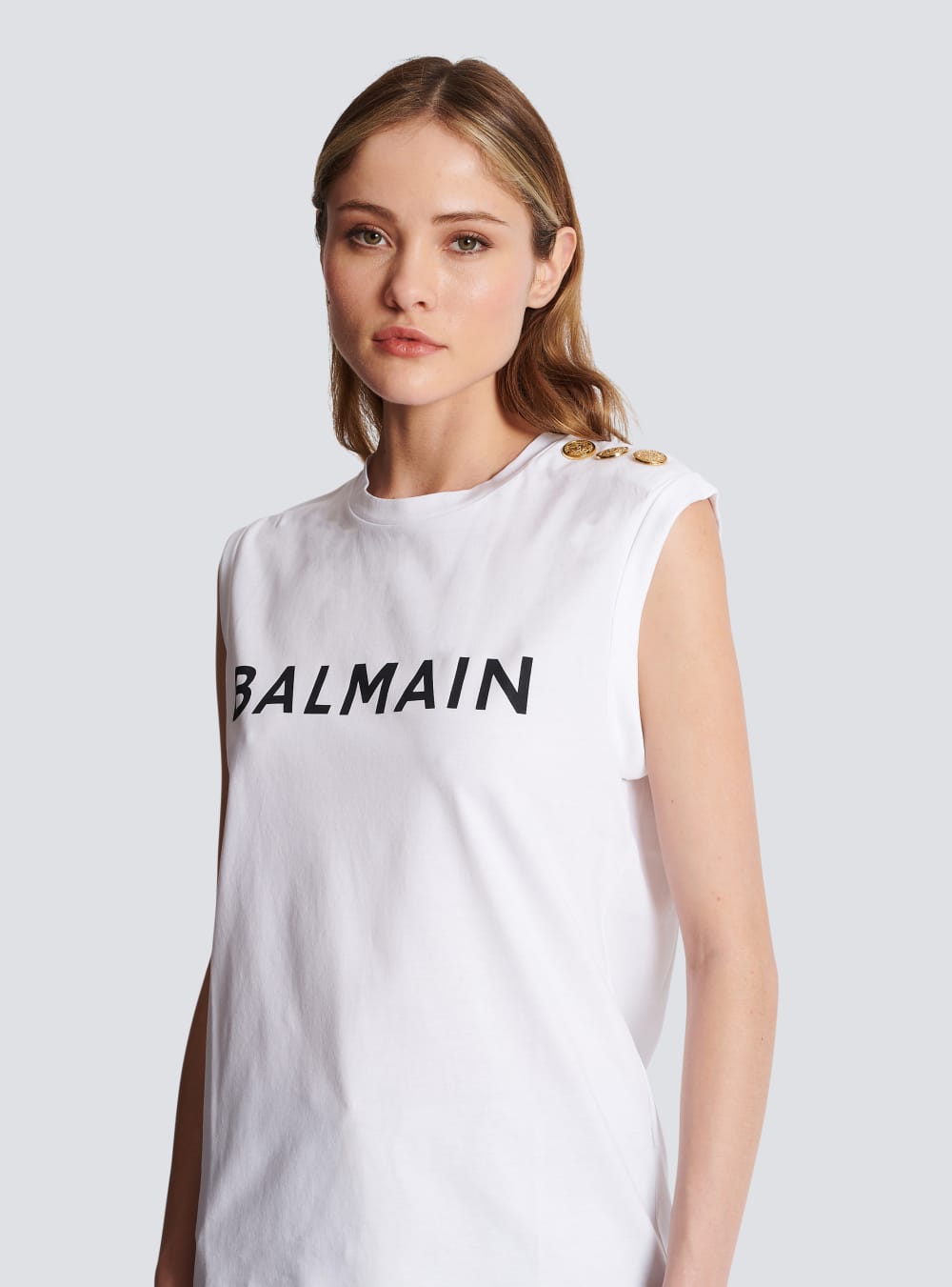 Women's Balmain Eco-responsible Cotton With Logo Print T Shirts White | USA 4KR42bka