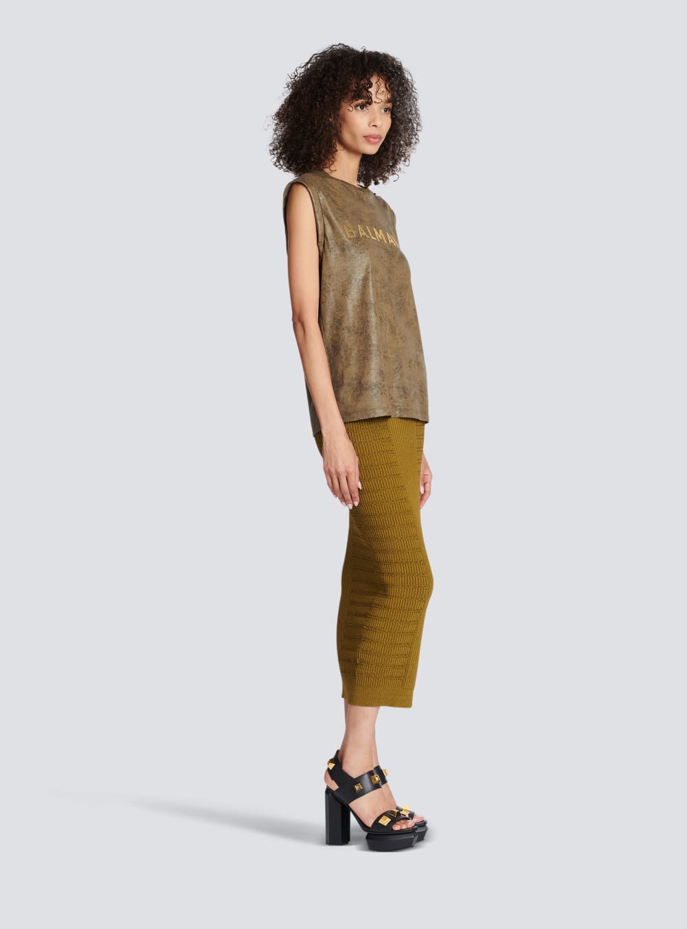 Women's Balmain Eco-responsible Cotton With Logo Print T Shirts Khaki | USA KFz82Mjz