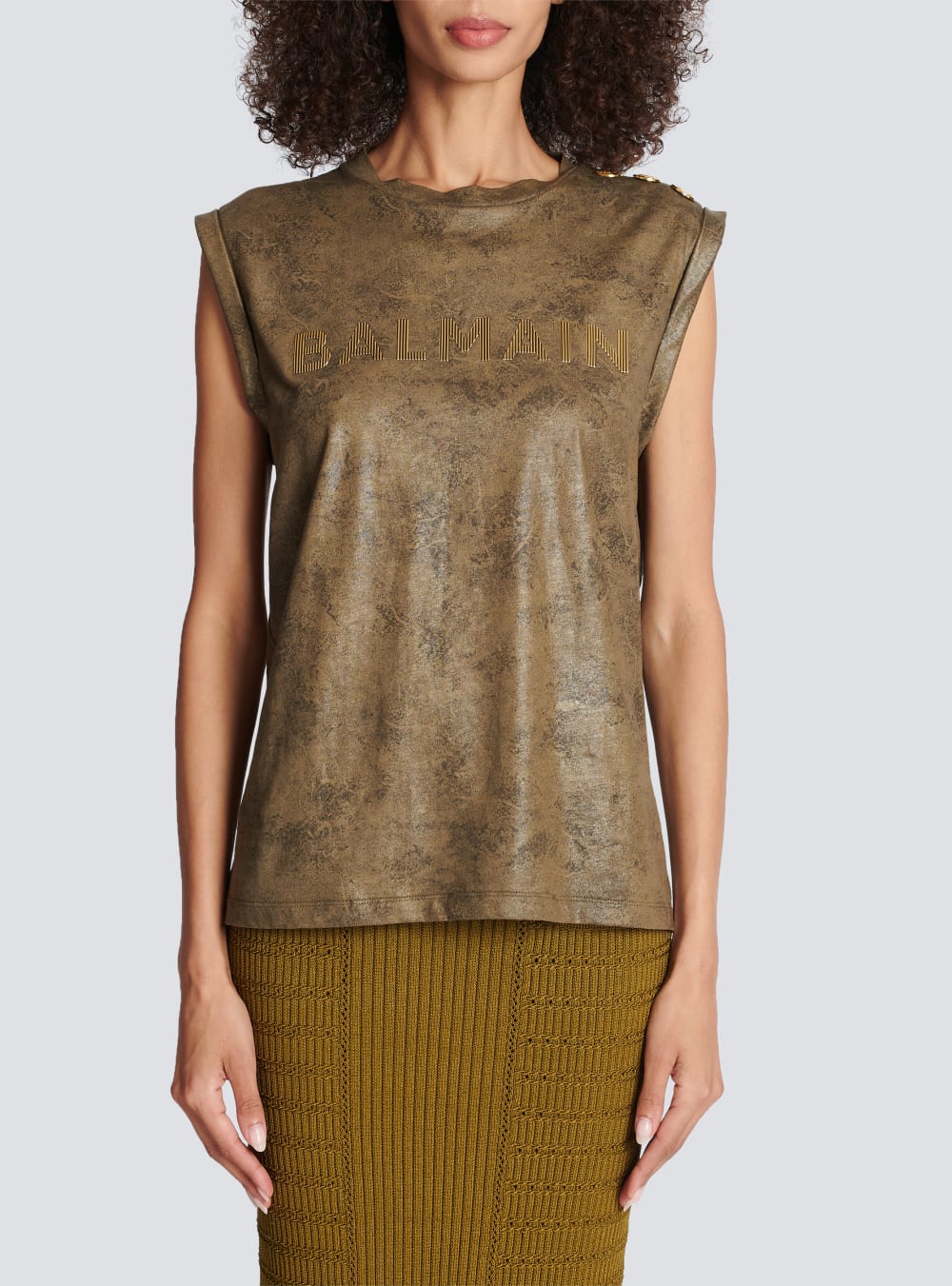 Women's Balmain Eco-responsible Cotton With Logo Print T Shirts Khaki | USA KFz82Mjz