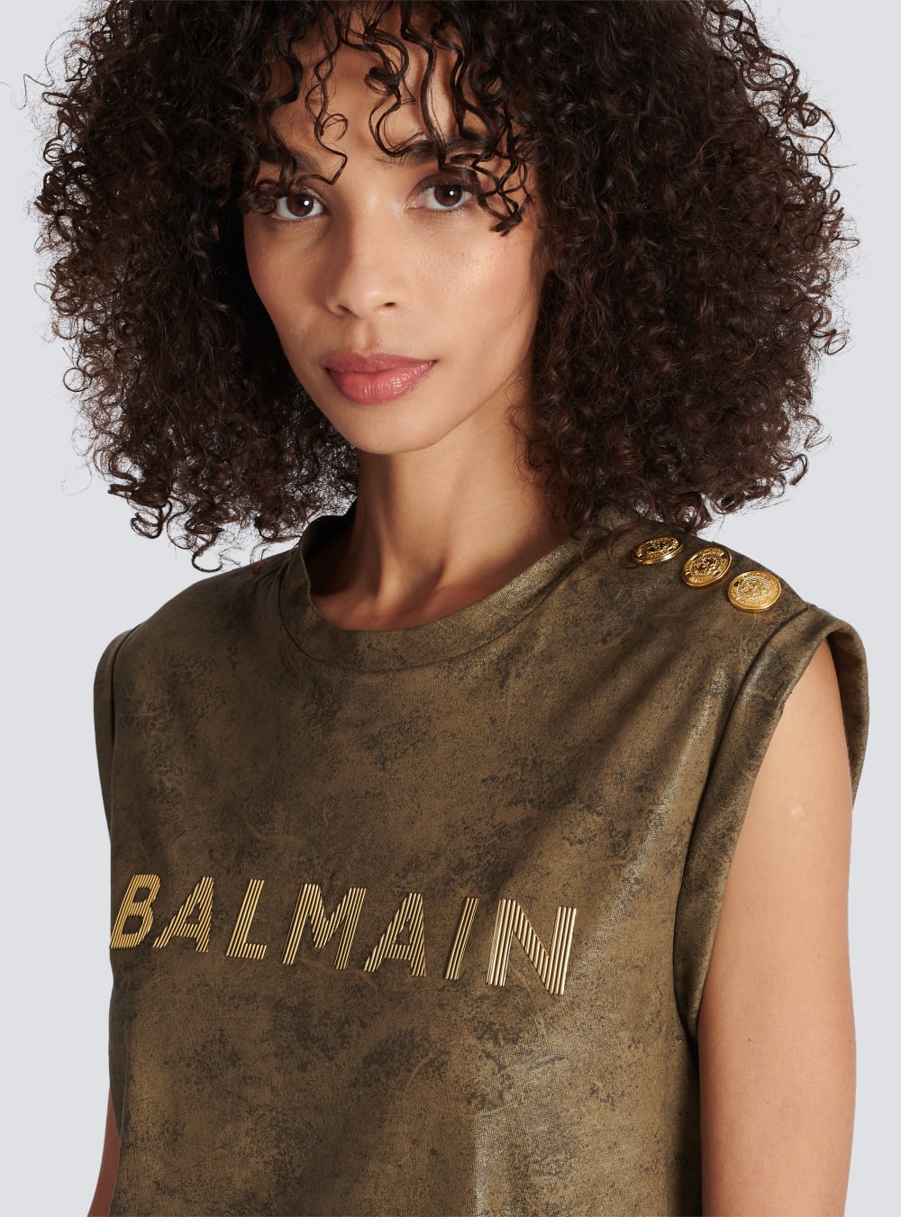 Women's Balmain Eco-responsible Cotton With Logo Print T Shirts Khaki | USA KFz82Mjz