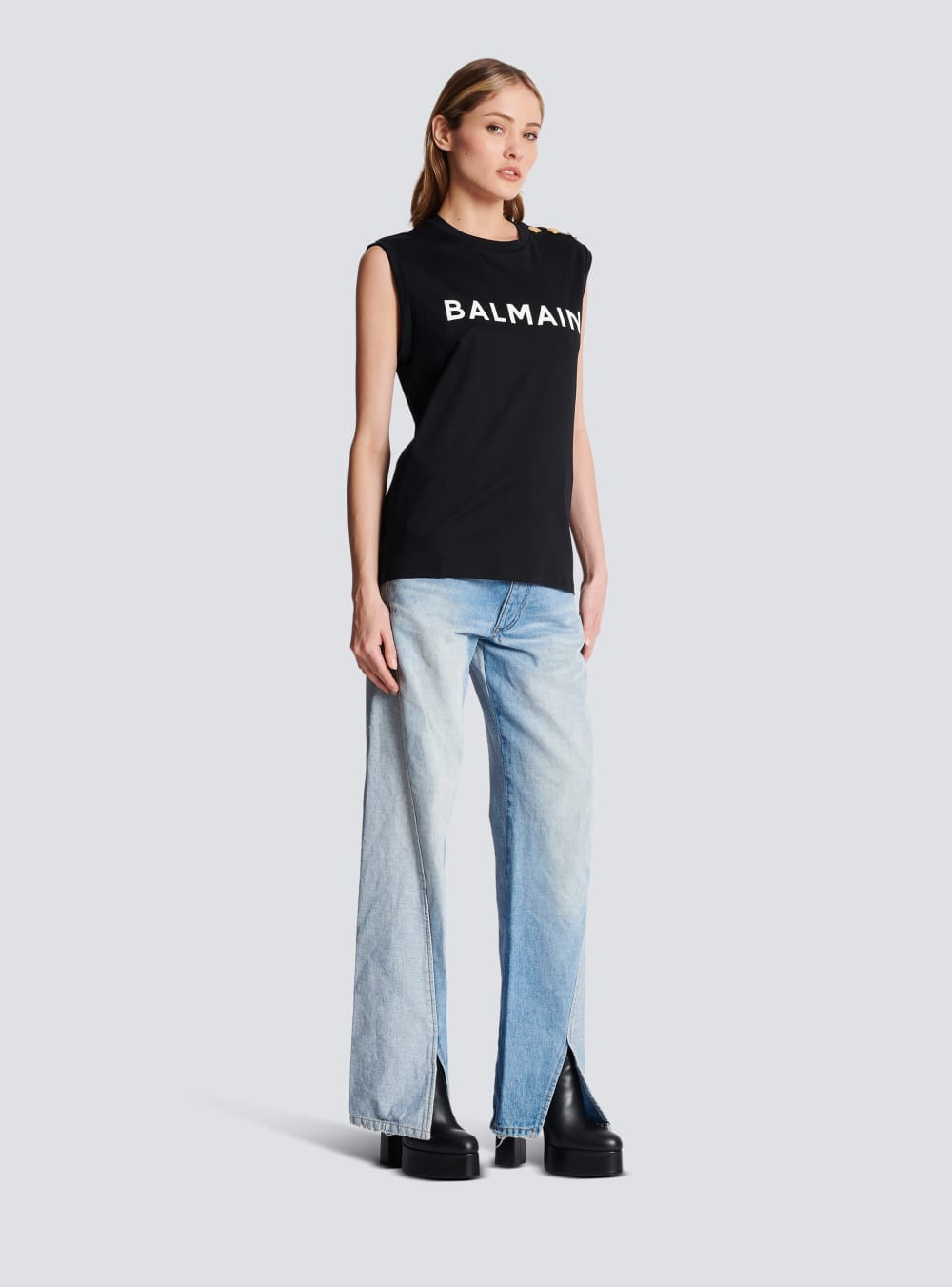 Women's Balmain Eco-responsible Cotton With Logo Print T Shirts Black | USA g8uBMqW9