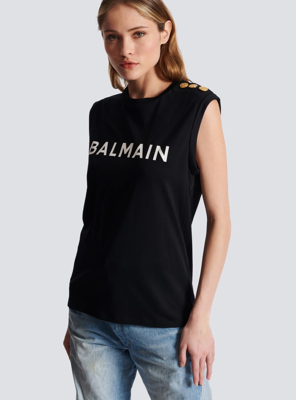 Women's Balmain Eco-responsible Cotton With Logo Print T Shirts Black | USA g8uBMqW9