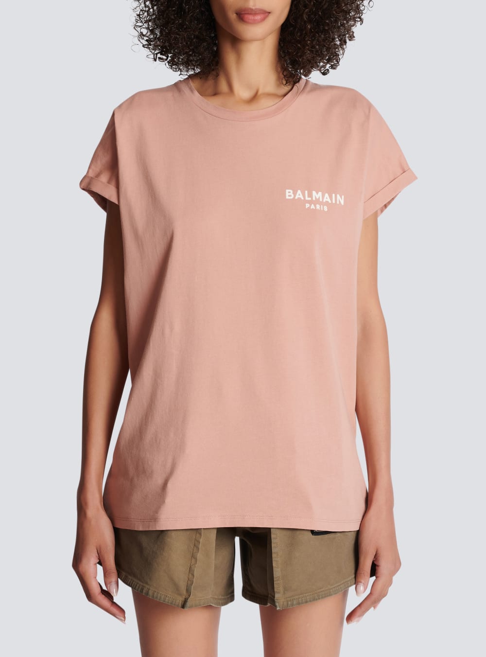 Women's Balmain Eco-responsible Cotton With Logo Print T Shirts Pink | USA i9hOwjQB