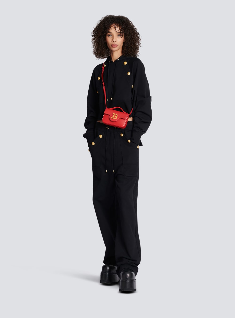 Women's Balmain Eco-responsible Cropped Cotton With Gold Buttons Sweatshirts Black | USA 6EEfGdBe