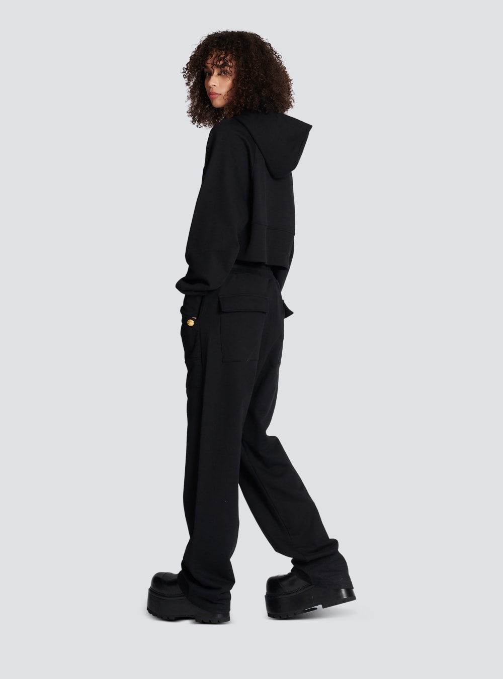 Women's Balmain Eco-responsible Cropped Cotton With Gold Buttons Sweatshirts Black | USA 6EEfGdBe