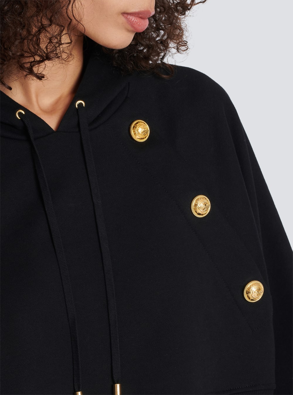 Women's Balmain Eco-responsible Cropped Cotton With Gold Buttons Sweatshirts Black | USA 6EEfGdBe