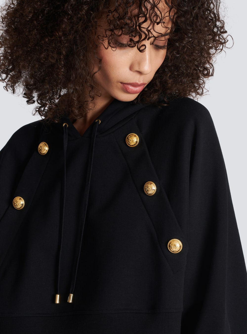 Women's Balmain Eco-responsible Cropped Cotton With Gold Buttons Sweatshirts Black | USA 6EEfGdBe