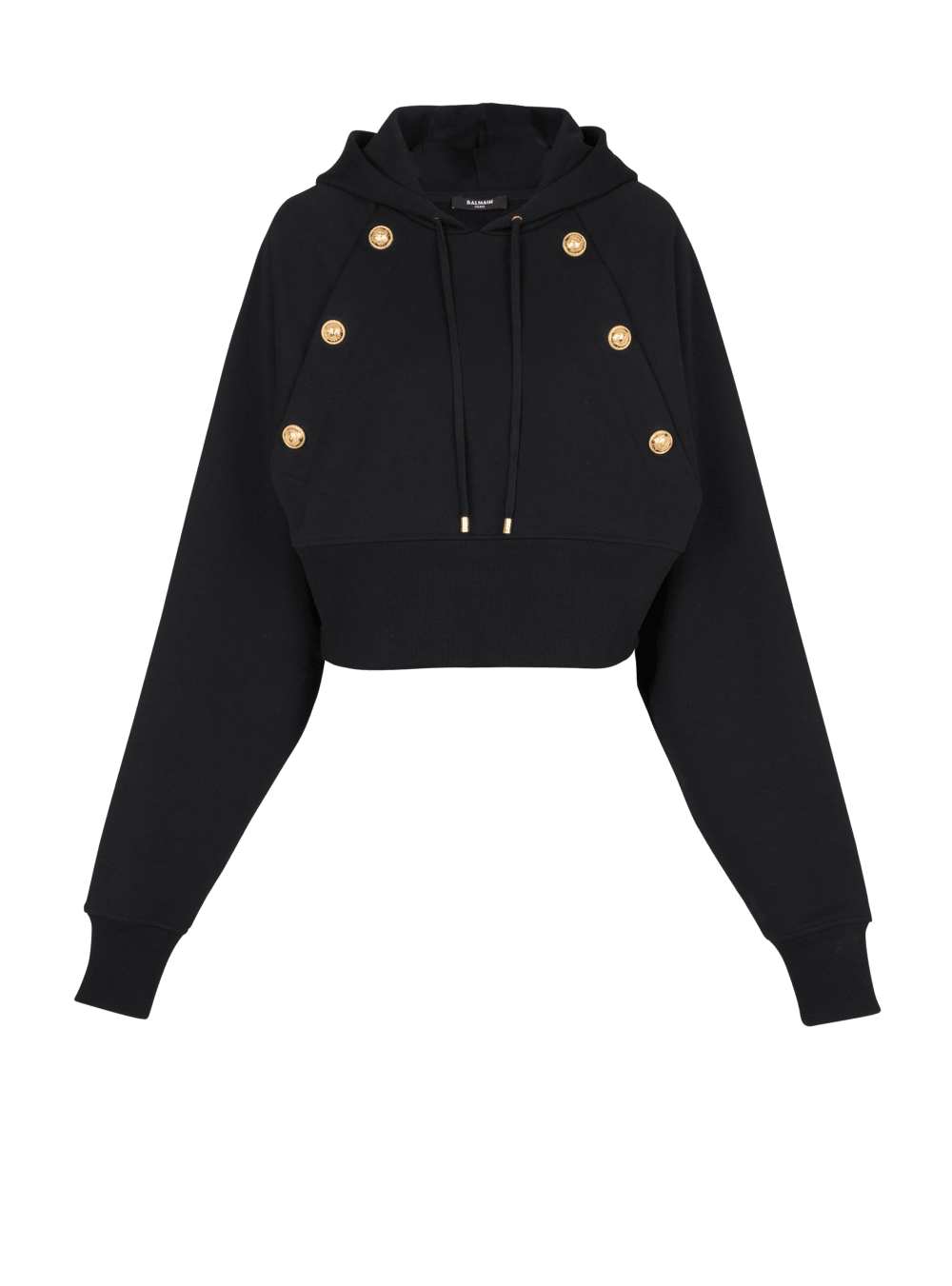 Women\'s Balmain Eco-responsible Cropped Cotton With Gold Buttons Sweatshirts Black | USA 6EEfGdBe