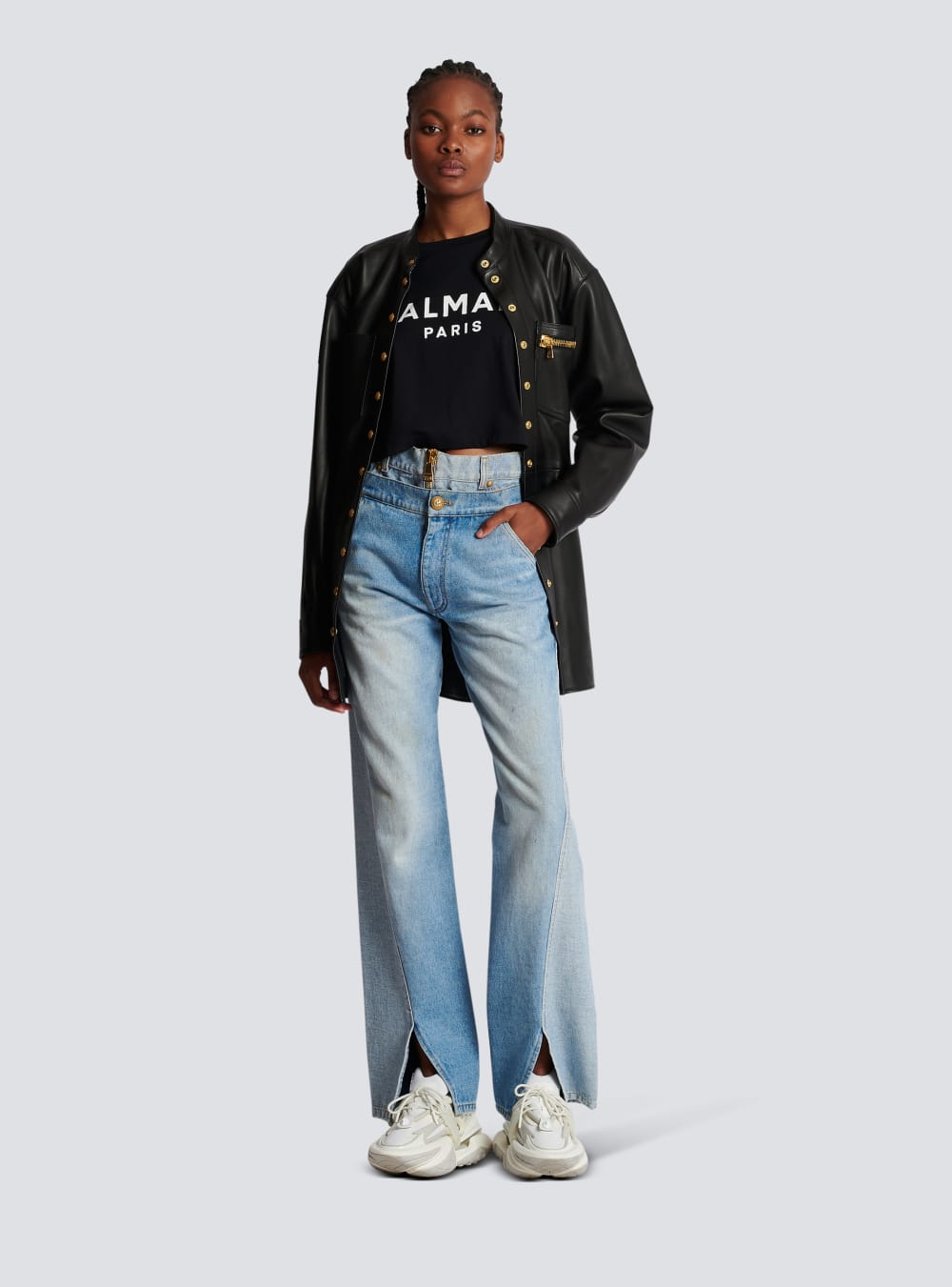 Women's Balmain Eco-responsible Cropped Cotton With Logo Print T Shirts Black | USA SdanVqDn