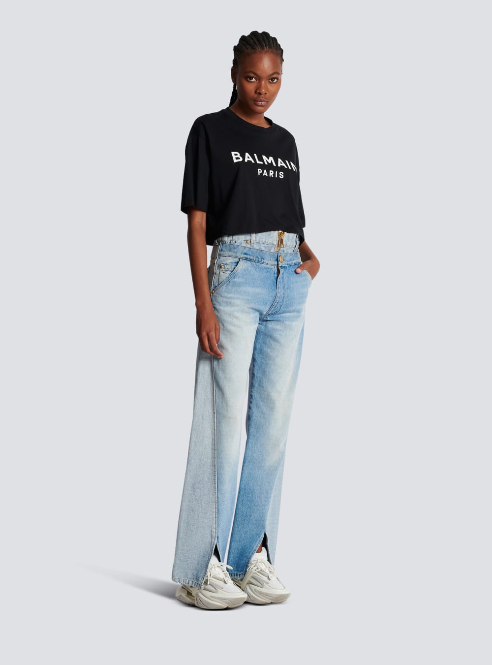 Women's Balmain Eco-responsible Cropped Cotton With Logo Print T Shirts Black | USA SdanVqDn