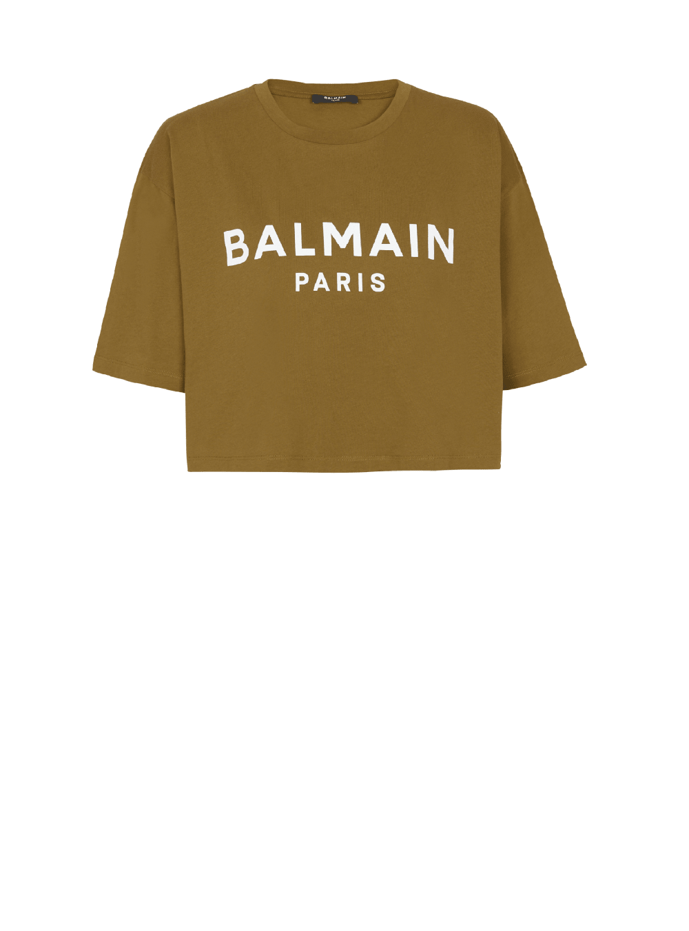 Women\'s Balmain Eco-responsible Cropped Cotton With Logo Print T Shirts Khaki | USA Yk6gheU0