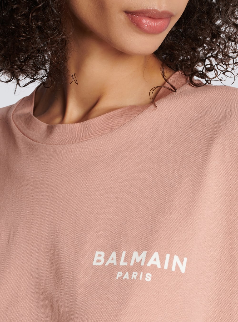 Women's Balmain Eco-responsible Cropped Cotton With Logo Print T Shirts Pink | USA qOuKiPF6